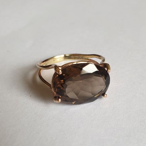 Silver Rings For Women Unique, Gold Ring Big, Oval Gold Ring, Statement Gold Ring, Smokey Quartz Ring, Stone Ring Design, Handmade Gold Ring, Smoky Quartz Ring, Ring Elegant