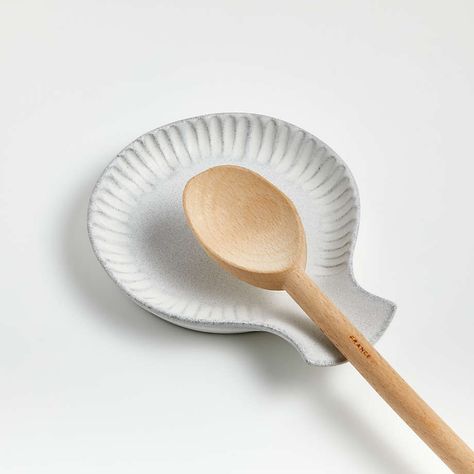 Lilou Matte White Spoon Rest + Reviews | Crate and Barrel Rest Aesthetic, Spoon Rest Pottery, Pottery Spoon, Pottery Spoon Rest, Glazed Terracotta, Imperfectly Perfect, Artisan Pottery, Rustic Aesthetic, Ceramic Spoon Rest