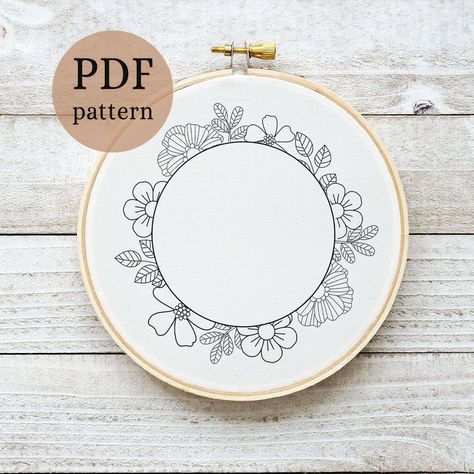 embroidery patterns Hand Embroidery Wreath Patterns, Flower Embroidery Wreath, Embroidery Frame Pattern, Hand Embroidery Patterns Free Printable Flowers, Hoop Embroidery Ideas, Embroidery Hoop Template, Embroderie Patterns Free, Embroidery Patterns Templates, Embroidery Templates Free Printable