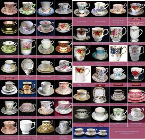 Royal Albert pottery cup shapes (Screen capture from site) Teacup Shapes, Royal Albert Pottery, Royal Albert Tea Sets, Cup Shapes, Tea Inspiration, Ceramic Forms, Shape Chart, Royal Albert Tea Cup, Tea Cup Collection