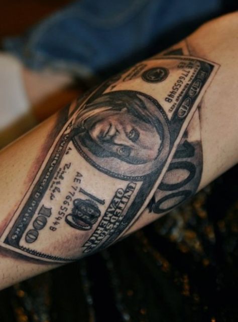 06 Dollar Bill Tattoo Dollar Tattoo Ideas, Dollar Bill Tattoo, 100 Dollar Bill Tattoo, Gambling Tattoos, Tattoo Bills, Bill Tattoo, Dollar Tattoo, Money Tattoo, Tattoo Inspiration Men