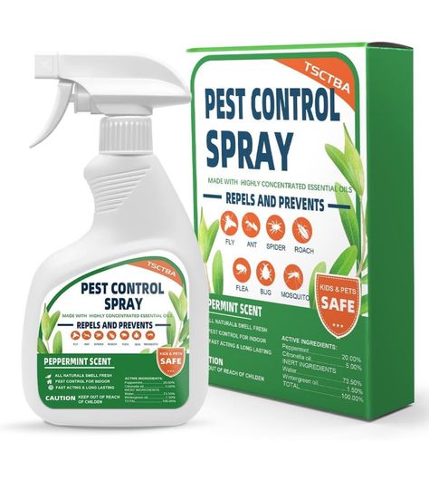 TSCTBA Pest Control Spray, Indoor Pest Control Mint Spray for Home and Kitchen - Fly, Ant, Spider, Roach, Flea, Bug and Mosquito Repellent, All Natural, Safely and Effectively - 12.5 OZ Peppermint Scent, Citronella Oil, Natural Pest Control, Smell Fresh, Mosquito Repellent, Pest Control, Ants, Active Ingredient, Animals For Kids