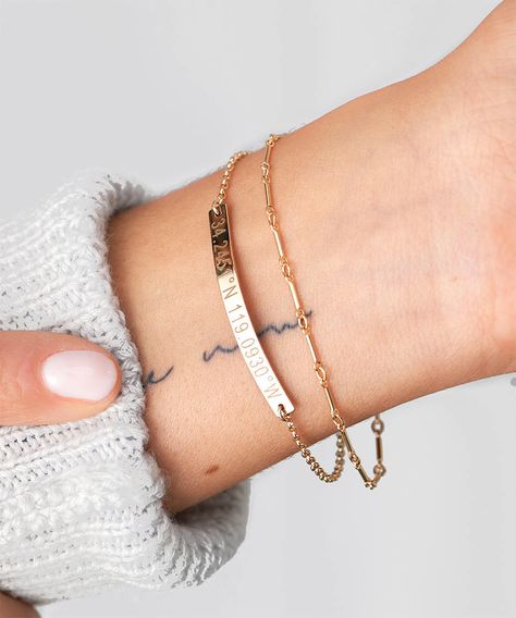 Dainty Personalized Coordinates Bracelet, Custom Coordinates Bar, Latitude Longitude Minimalist Bracelet, Best Friend Gift by BlushesAndGold on Etsy https://www.etsy.com/listing/248626499/dainty-personalized-coordinates-bracelet Roman Numerals Dates, Bracelet Message, Coordinates Bracelet, Latitude Longitude, Necklace Extender, Minimalist Bracelet, Bar Bracelets, Gold Filled Jewelry, Bracelet Sizes