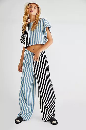 set Free People Beach, Beach Collection, Button Front Top, Set Free, Free People Pants, Clothing Labels, Blue Top, Knit Set, Beach Dress