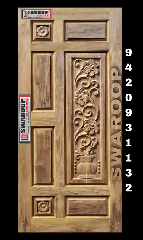 SWAROOP TEAK WOOD DOOR ...If you like to be a seller partner contact us Sharda Timber Depot Kolhapur,Maharashtra,India Contact no : 9420931132 Teak Wood Door, Single Main Door Designs, Main Door Design Photos, Latest Door Designs, Flush Door Design, Door Design Photos, Single Door Design, Cool Room Designs, Front Door Design Wood