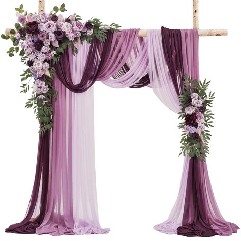 PRICES MAY VARY. Size: Set of 5, including 1* large corner flower + 1*small tieback flower + 3*arch drapery + 5*clips with zip tie + 1 complimentary scented card (not include wood stand). Large corner swag: 47.2 x 31.5 in; Tieback flower: 25.6 x 11 in long; Each panel arch drapery: 2.5ft wide x 33ft long. High-Quality Material: Wedding arch flowers are made of high-quality silk and foam, main flower is dark purple peony, light purple rose, purple lavender, foam purple rose, gardenia, peony for a Lavender Flower Wedding Decor, Lavender Foam, Arch Drapery, Ceremony Arbor, Arch Arrangement, Wedding Arch Draping, Pink Purple Wedding, Boho Wedding Arch, Arch Draping