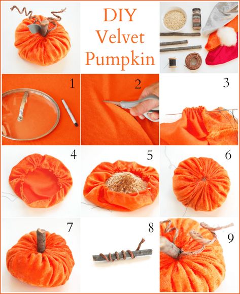 Velvet Pumpkin DIY Tutorial Pumpkins Diy, Pumpkin Ornaments, Autumn Decoration, Pumpkin Autumn, Halloween Crafts Decorations, Velvet Pumpkins, Fall Crafts Diy, Autumn Crafts, Holiday Fabric