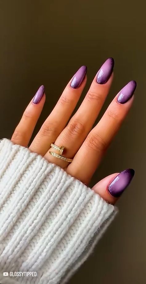 Purple Almond Nails Ideas, Purple Nail Extension Designs, Almond Nails Purple, Purple Acrylic Nails, Purple Acrylic, Extension Designs, Gel Extensions, Nail Extensions, Nails Inspo