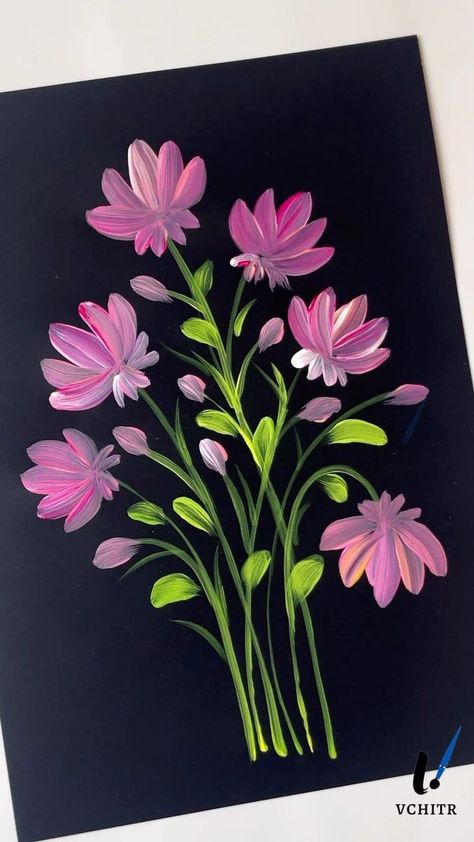 Flower Painting Canvas Acrylic, Painting Black Background, Black Acrylic Painting, Tere Naina, Painting On Black Canvas, Art Classes For Kids, Black Background Painting, Shankar Mahadevan, Canvas Art Painting Acrylic