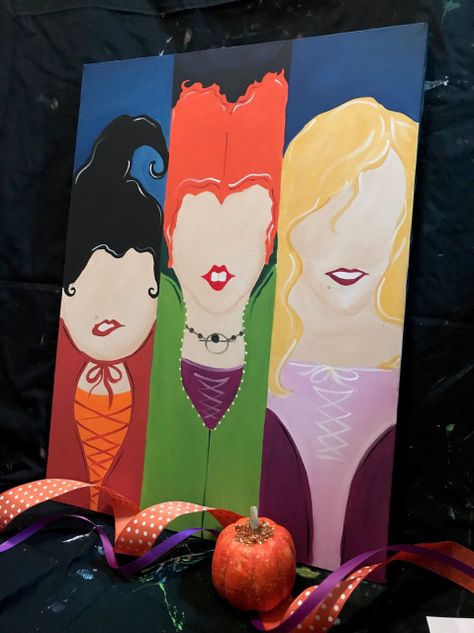 Hocus Pocus Painting, Fall Art Ideas, Paint Business, Paint Nite Ideas, Wooden Craft Ideas, Children Movies, I Smell Children, Christmas Outdoor Decor, Disney Diy Crafts