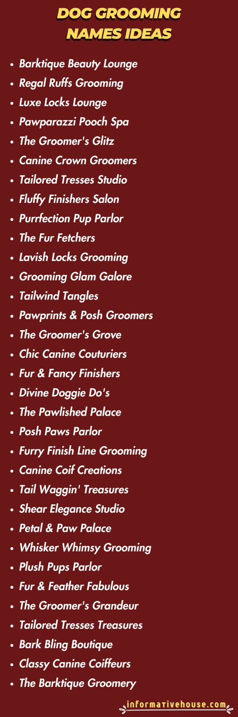 499+ Pawsitively Perfect Dog Grooming Names Ideas for Business! Dog Grooming Names Ideas, Unique Business Names, Pet Quotes, Grooming Business, Dog Grooming Salons, Salon Names, Dog Grooming Business, Grooming Salon, Names Ideas