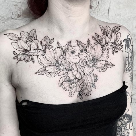 It’s magnolia season, so here is a chestpiece I did for my friend @stef_mon 💛 . . .… Chest Tattoo Flowers, Chest Tattoo Designs Female, Chest Tattoo Female Upper, Disney Stitch Tattoo, Chest Tattoo Female, Tattoo Female, Chest Tattoos For Women, Chest Piece Tattoos, Creepy Tattoos