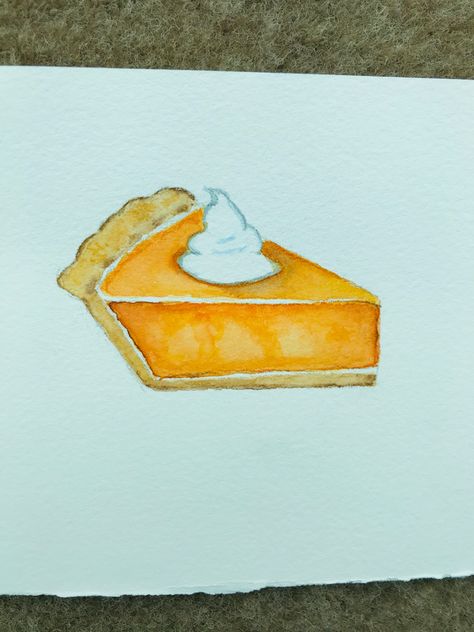 Pumpkin Pie Watercolor Painting, Pumpkin Painting Ideas Watercolor, Pumpkin Pie Drawing Easy, Pumpkin Pie Watercolor, Thanksgiving Watercolor Paintings Easy, Pumpkin Pie Painting, Pumpkin Pie Drawing, Pie Doodle, Pumpkin Pie Illustration