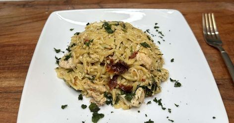 Tuscan Chicken Orzo Recipe Dump Tuscan Chicken Orzo, Dump And Bake Tuscan Chicken Orzo Meals And Munchies, Dump And Bake Dinner, Tuscan Chicken Orzo, Orzo Bake, Bake Dinner, Quick Casseroles, Italian Baked Chicken, Dump And Bake