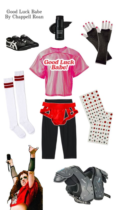 Halloween costumes inspired by music. This take is on Good Luck Babe concert performance by Chappell Roan. Concert Performance, Chappell Roan, Good Luck, Halloween Costumes, Concert, Halloween, Music