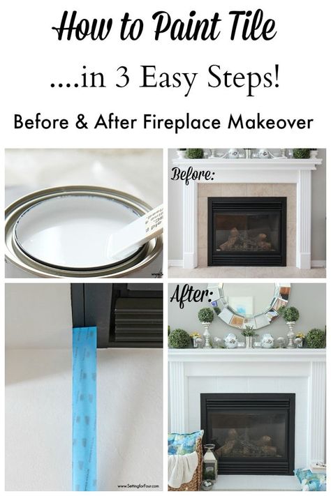 Paint Fireplace Tile, Easy Fireplace, Fireplace Paint, Paint Makeover, Paint Tile, Fireplace Redo, Diy Fireplace Makeover, Fireplace Tile Surround, Paint Fireplace