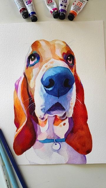 Watercolor Art Of Dogs, Ink Dog Drawing, Watercolour Dog Portrait, Akvarel Painting, Watercolour And Pencil, Watercolor Dogs, Dog Watercolor Painting, Dog Portraits Painting, Dog Portraits Art