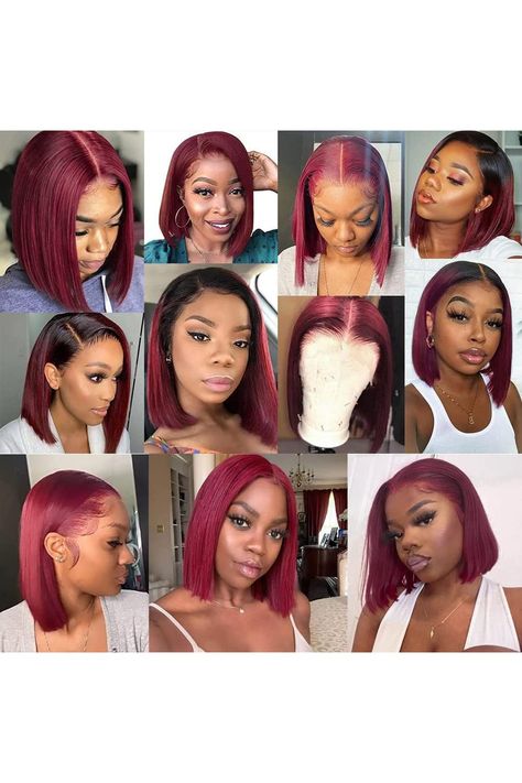 Lace Frontal Bob, Ombre Burgundy, Hair For Black Women, Brazilian Hair Wigs, Short Straight Bob, Bob Cut Wigs, Lace Front Wigs Human Hair, Straight Bob, Wig Human Hair