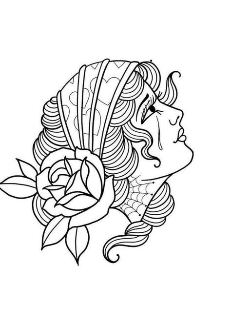 Traditional Tattoos Drawing, Line Work Tattoo Ideas, Traditional Tattoo Woman Face, Line Work Tattoo Design, Traditional Tattoo Girls, Traditional Tattoo Black And White, Traditional Tattoo Outline, Traditional Tattoo Woman, Traditional Tattoo Stencils