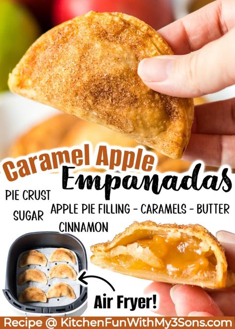 Apple Empanadas Recipe, Caramel Apple Empanadas, Apple Empanadas, Pie Crust With Butter, Recipe For Caramel, Taco Bell Copycat, Copycat Taco Bell, Air Fryer Recipes Dessert, Apple Pie Filling Recipes