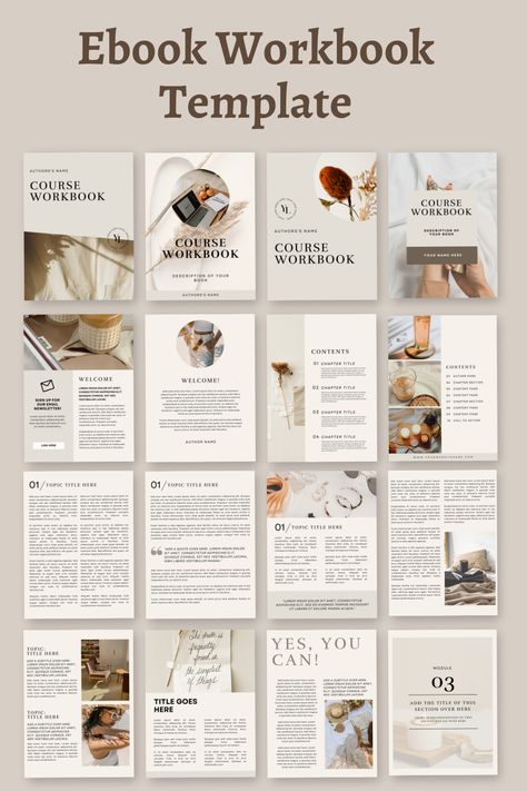 Workbook Template Ebook Template Beige | Canv Workbook Design Ideas, E Book Design Layout, Ebook Designs Layout, Ebook Design Layout, Ebook Creation, Workbook Layout, Ebook Business, Ebook Layout, Canva Ebook Template