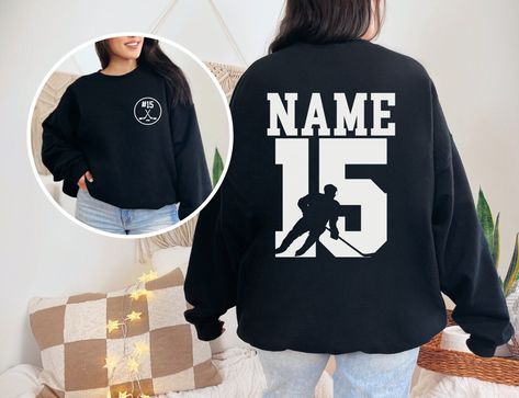 Personalized Hockey Sweatshirt with Name and Number, Hockey Mom Sweater, Custom Hockey Team Gifts, Personalized Gift for Hockey Player Hockey Team Gifts, Hockey Sweater, Hockey Sweatshirts, Hockey Clothes, Mom Sweater, Hockey Team, Hockey Player, Hockey Mom, Gifts Personalized