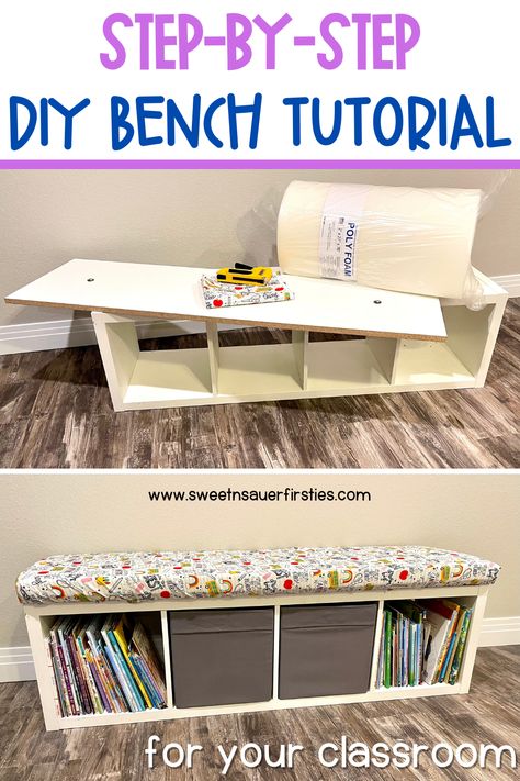 Are you starting flexible seating in your classroom this year or have you been using it for a long time and you’re looking for new flexible seating choices? How about make your own DIY bench for the classroom. This DIY storage bench with seat cushion makes the perfect reading bench and place to store classroom supplies or student supplies. You can create a cushion that goes with any classroom decor. This easy to make DIY bench only requires a few supplies. Classroom Cushions, Classroom Library Seating, Bench Seat Diy, Diy Storage Bench Seat, Storage Bench Seat, Reading Nook Classroom, Classroom Curtains, Reading Bench, Classroom 2023