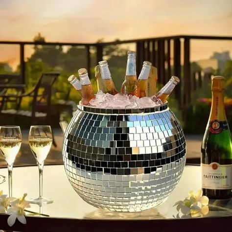 Bar Barware Disco Ice Bucket Large Capacity Shiny Champagne Wine Bucket Beer Cocktail Fruit Juice Party Ice Bucket, Disco Ball Light, Drink Bucket, Disco Decorations, Disco Party Decorations, Disco Theme, Beverage Tub, Ornament Storage, Wine Bucket