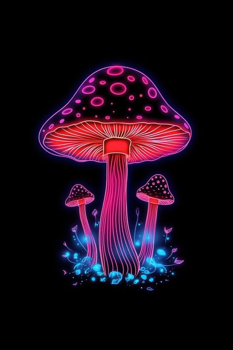 Trippy Mushroom Design, Mushroom Drawing Colorful, Mushroom Painting Aesthetic, Trippy Octopus, Shrooms Aesthetic, Hongos Aesthetic, Trippy Mushroom Art, Neon Mushroom, Beautiful Pencil Drawings