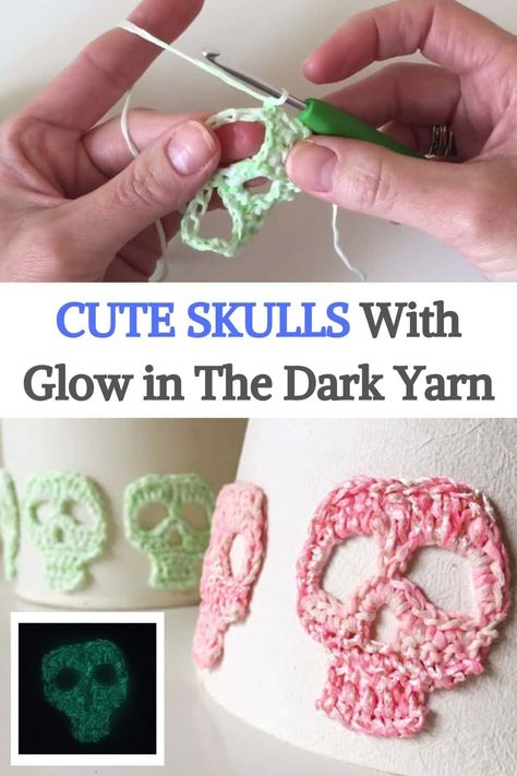 CUTE SKULLS With Glow in The Dark Yarn Glow In The Dark Crochet Patterns, Free Crochet Halloween, Crochet Halloween Patterns, Crochet Minis, Glow In The Dark Yarn, Dark Crochet, Skull Decorations, Halloween Yarn, Crafting Corner