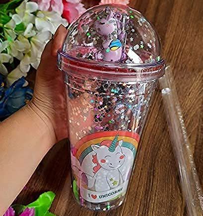 FETE PROPZ Sipper Unicorn Water Bottle Sipper Glass Sipper with Straw for Girls 500 ml Sipper Unicorn Water, Unicorn Water Bottle, Unicorn Light, Unicorn And Glitter, Packing Kids, Unicorn Necklace, Unicorn Headband, Plastic Lights, Unicorn Toys