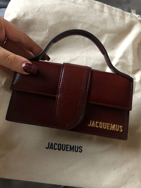 Brown Jacquemus Bag, Red Aesthetic Fashion, Brown Designer Bag, Jacquemus Bambino, Bambino Jacquemus, Dark Red Bag, Rich Girl Energy, It Girl Bag, 15 October