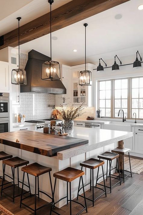 Upgrade Your Island: Farmhouse Kitchen Island Ideas - Quiet Minimal Kitchen Island With Lots Of Seating, Big Island Kitchen Ideas, Kitchen Island Into Dining Room, Farmhouse Kitchen Breakfast Bar, Kitchen Island With Seating For 8 Layout, Large Farmhouse Island Kitchen, Kitchen Design With Sink In Island, Farmhouse Island With Sink, Kitchen Island Sink And Dishwasher