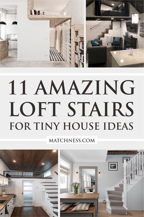 Tiny House Staircase, Tiny House Stairs Ideas, Tiny Loft House, House Staircase Design, House Loft Ideas, Loft Stairs Ideas, Small Space Staircase, Design Staircase, Tiny Loft