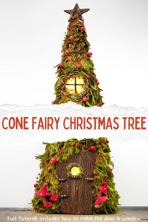 Welcome the fae folk to your festive celebrations with a Cone Fairy Christmas Tree with lights. The step-by-step tutorial will show you how to make one. #ACraftyMix Fairy Christmas Village, Christmas Fairies To Make, Miniature Christmas Trees Diy, Fairy Crafts For Adults, Christmas Fairy House, Fairy Christmas Tree, Winter Fairy Garden, Christmas Fairy Garden, Diy Paper Christmas Tree