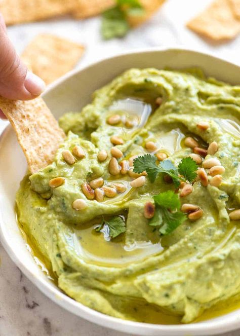 Avocado Dip in a rustic white bowl being scooped up with a corn chip Recipe Tin Eats, Avocado Hummus Recipe, Tin Eats, Avocado Dip Recipe, Healthy Snack Alternatives, Avocado Hummus, Avocado Dip, Recipetin Eats, Recipe Tin