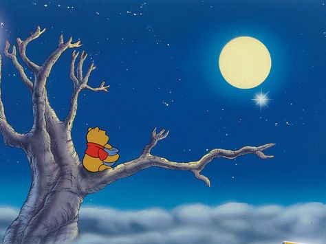 Pooh - wishing on a star on a moon lit night. (Love this) Starry Night Wallpaper, Winnie The Pooh Pictures, Cute Winnie The Pooh, Winnie The Pooh Quotes, Slaap Lekker, Winnie The Pooh Friends, Pooh Quotes, Art Disney, Just Believe