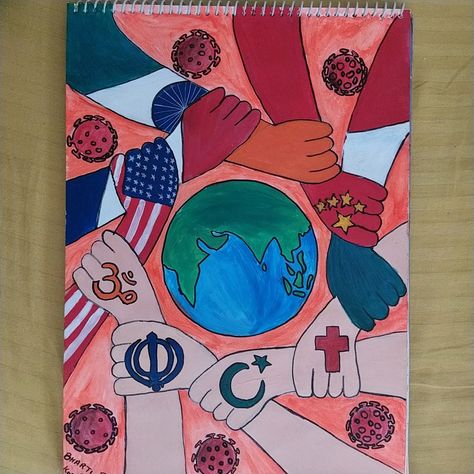 Unity In Art, Unity Drawing, Diversity Poster, File Decoration Ideas, Poster Color Painting, Peace Poster, Creative School Project Ideas, Fabric Paint Diy, Social Media Art