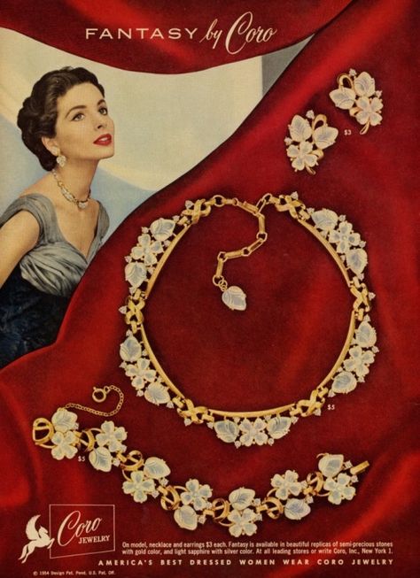 Corocraft Jewelry, Advertisement Inspiration, Jewelry Advertisement, 50s Jewelry, Jewellery Advertising, Coro Jewelry, Diva Style, Jewelry Illustration, Jewelry Ads