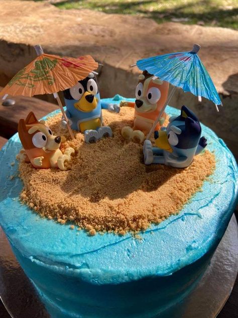 Bluey birthday cake Bluey Camping Cake, Chocolate Bluey Cake, Bluey Cake Ideas Diy, Homemade Bluey Birthday Cake, Diy Bluey Birthday Cake, Bingo And Bluey Birthday Cake, Small Bluey Cake, Easy Bluey Birthday Cake, Bluey Cake Easy