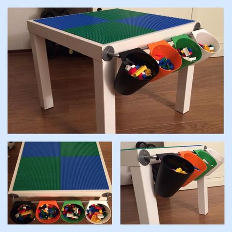 Fun with IKEA and LEGO of course. A easy to DIY LEGO table that’s compact and can be stowed away too. Table Lego Diy, Lego Play Table, Diy Lego Table, Table Lego, Lego Table Ikea, Lego Table Diy, Lack Coffee Table, Lack Table, Diy Lego