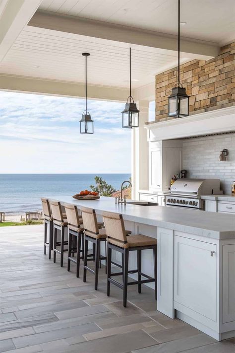 44 Modern Coastal Kitchen Design Ideas (2025 Inspiration) Beach Souvenir Shop, Coastal Outdoor Kitchen, Coastal Kitchen Ideas, Modern Coastal Kitchen, Coastal Kitchens, Cooking Outside, Outdoor Kitchen Design Ideas, Beach Souvenirs, Coastal Kitchen Design