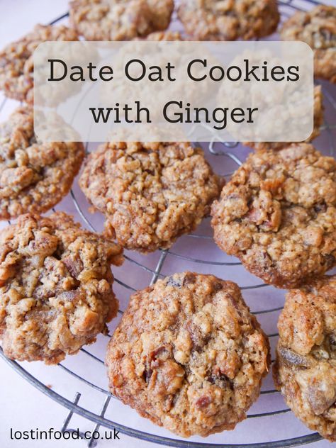 Enjoy these easy date oat cookies straight from the oven. The medjool dates add sweetness and also the perfect chewy texture, with added ginger for a hit of spice and pecans for delicious nutty crunch. Oatmeal Date Cookies, Best Rhubarb Recipes, Oat Cookie Recipe, Date Cookies, Best Brunch Recipes, Fresh Baked Cookies, Pecan Cookies, Fall Cooking, Oat Cookies