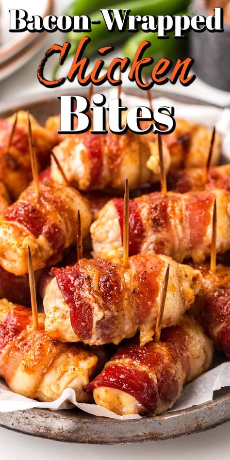 Bacon Wrapped Chicken Bites, Bacon Roll, Bacon On The Grill, Wrapped In Bacon, Bacon Appetizers, Chicken Appetizers, Wrapped Chicken, Chicken Pieces, Lemon Dessert Recipes