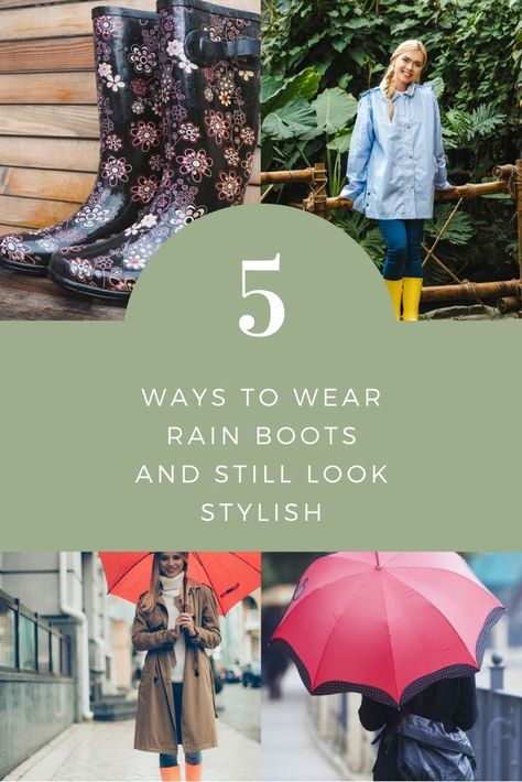 How to Wear Rain Boots and Still Look Stylish How To Wear Rain Boots Outfits, How To Style Rain Boots Outfits, How To Style Rain Boots, Casual High-top Rain Boots For Fall, Ankle Rain Boots Outfit, Casual High-top Waterproof Rain Boots, Rain Boots Outfit Spring, How To Wear Rain Boots, Trendy Ankle-high Fall Rain Boots