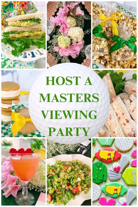 Time for a Masters PAR-TEE! I have all sorts of charming Ideas For Hosting A Masters Golf Party for you! Scroll on down for spins on tasty Masters recipes like the Famous Pimento Cheese Sandwich and the Famous Green Jacket Salad, a fun Masters Pecan Caramel Popcorn take away party favor, golf inspired decor, where to buy golf themed party supplies and more. #mastersparty #golfparty #themasters #masterspartyideas Golf Themed Food Ideas, Masters Watch Party, Green Jacket Salad, Masters Recipes, Masters Golf Party, Golf Themed Party, Pimento Cheese Sandwich, Masters Party, The Masters Golf