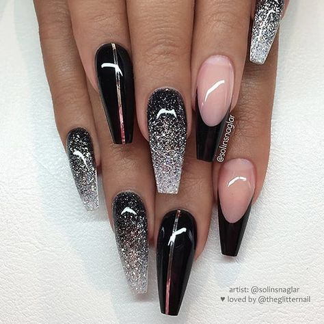 Cowboy Nails, Black Ombre Nails, Season Nails, Romantic Nails, Sassy Nails, Ombre Nail Designs, Fall Acrylic Nails, Silver Nails, Ideas Bathroom