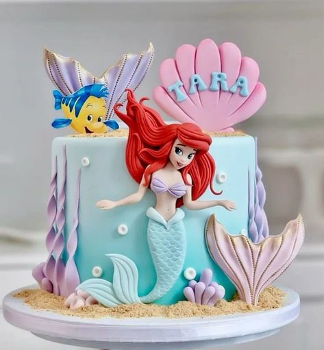 Baptism Cake Girl, Ariel Cake, Little Mermaid Cakes, Mermaid Birthday Cakes, Ariel Birthday, Rainbow Birthday Cake, Minnie Cake, 4th Birthday Cakes