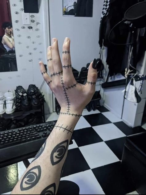 Emo Tattoos, Airplane Tattoos, Stitch Tattoo, Pretty Hand Tattoos, Pen Tattoo, Sharpie Tattoos, Hand Doodles, Hand Tats, Creepy Tattoos