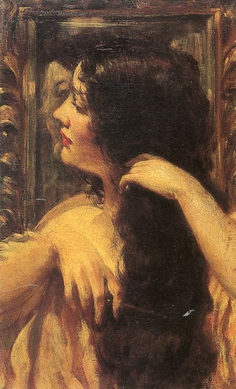 Brunette Combing Her Hair - James Carroll Beckwith Happy Birthday September, Baroque Painting, American Landscape, Rennaissance Art, Landscape Portrait, Female Art Painting, Photography Fine Art, Classic Paintings, Beautiful Dark Art